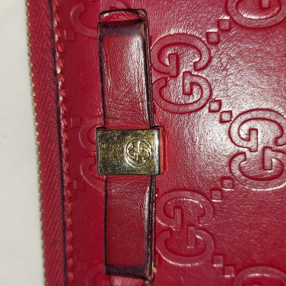 Gucci Guccissima Bow Zip Around Red Leather Zippy Wallet! - Picture 3 of 9